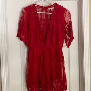 Red short sleeved romper